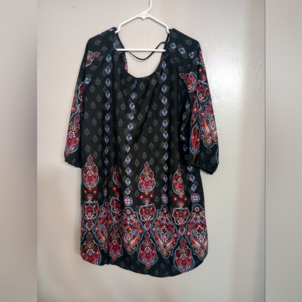 Rock And Roll Cowgirl Women's 3/4 Sleeve Paisley Style Design Tunic Dress - Picture 2 of 10